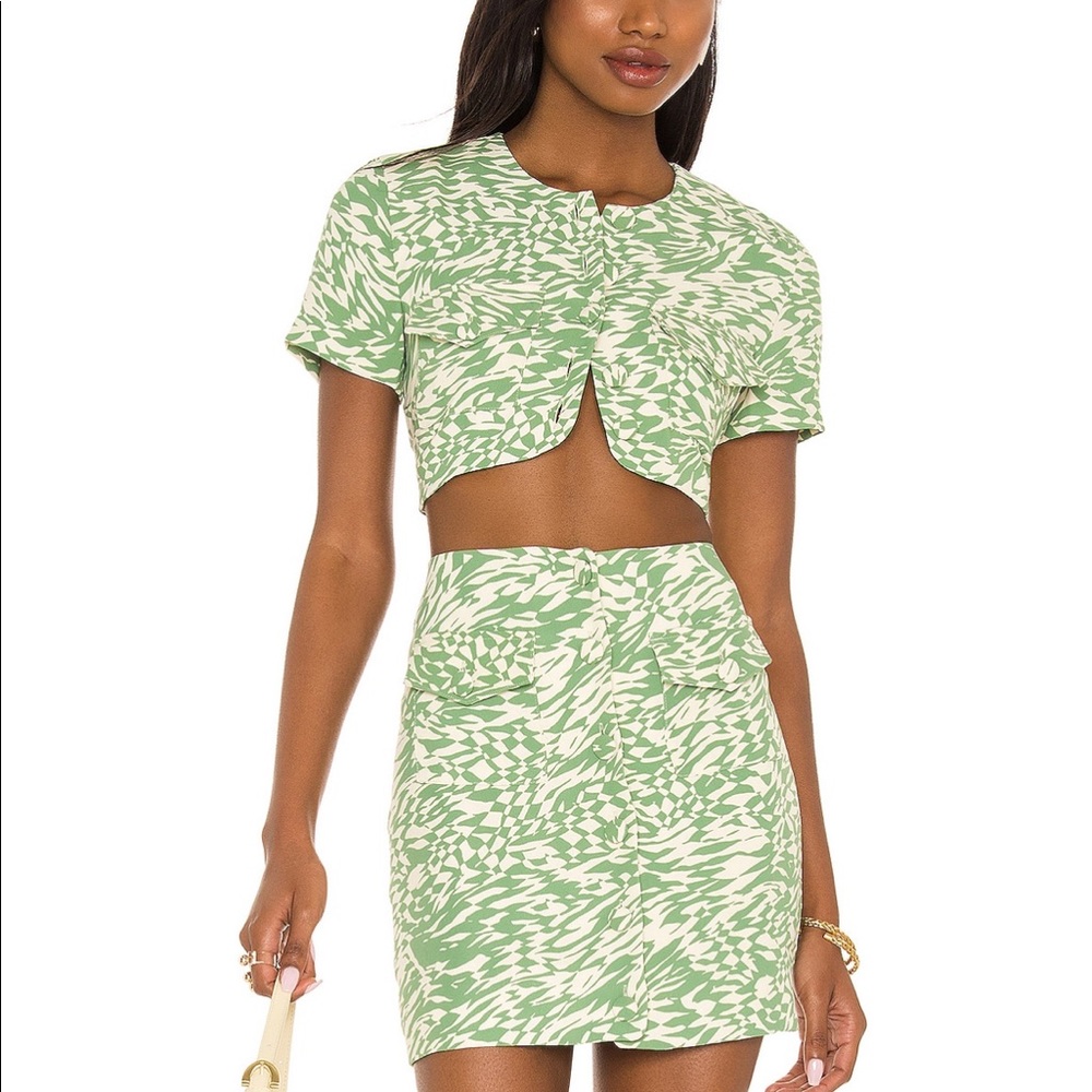 Song of Style Green and White Skirt Set